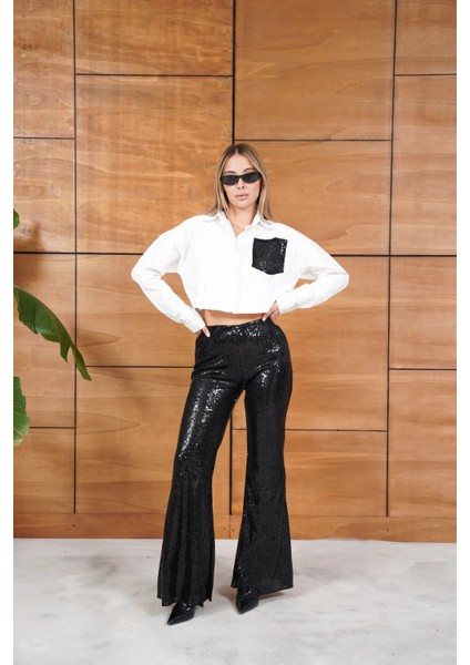 Leopar Pul Payetli Cep Detaylı Kısa Gömlek fiyatları