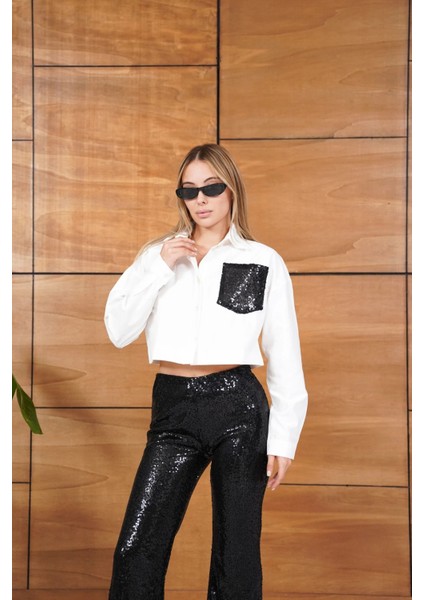 Leopar Pul Payetli Cep Detaylı Kısa Gömlek fırsatları