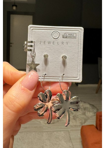 Kadın Gold Çoklu Kıkırdak Küpe Seti