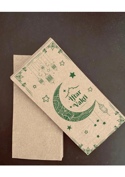25 Adet Iftar Vakti Yazılı Fener Ay Yıldız Desenli Ramazan Temalı Kraft Kağıt Peçete