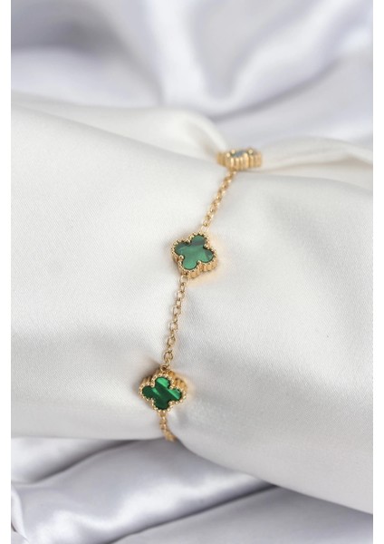 Bfs 316L Çelik Gold Renk Yeşil Baby Boy Yonca Kadın Bileklik