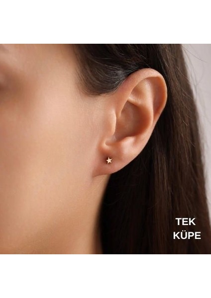 14 Ayar Altın Star Tekli Küpe