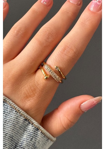 Kadın Gold Çivi Model Ayarlanabilir Yüzük