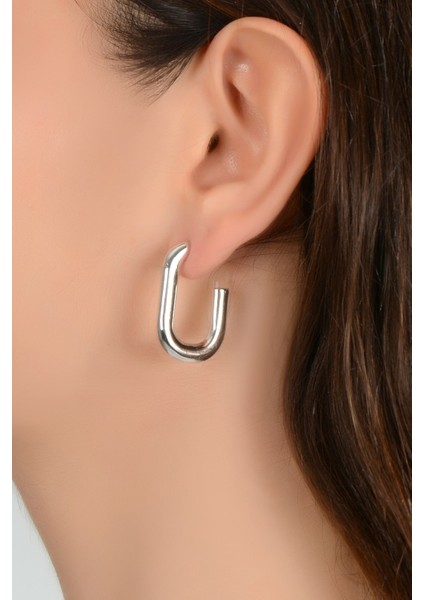 Kadın Gümüş Oval Boru Küpe