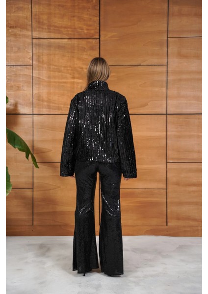 Full Pul Payetli Siyah Fermuarlı Bomber Ceket indirimleri