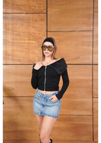 Parti Giyim Uzun Kollu Fermuarlı Kürklü Bluz fiyatları