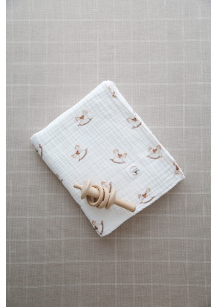 Çift Katlı Nostaljik At Desenli Organik Müslin Örtü fiyatları