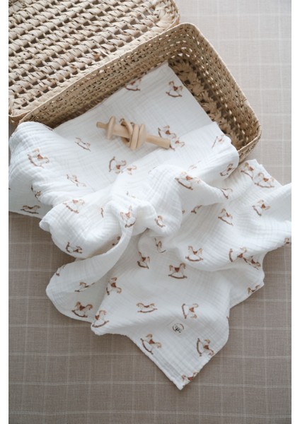 Çift Katlı Nostaljik At Desenli Organik Müslin Örtü fırsatları