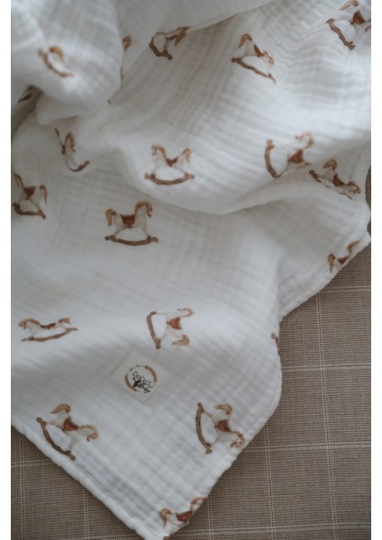 Çift Katlı Nostaljik At Desenli Organik Müslin Örtü indirimleri