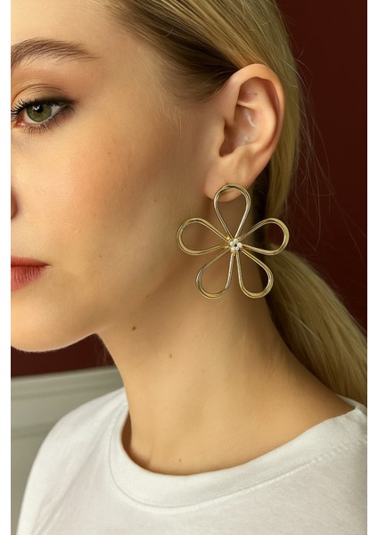 Kadın Gold Gösterişli Papatya Küpe