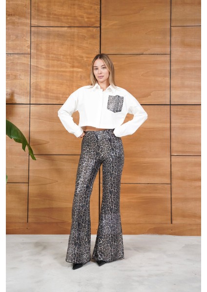 Leopar Pul Payetli Cep Detaylı Kısa Gömlek fırsatları