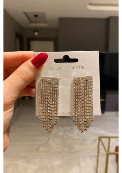 Kadın Zirkon Taşlı Sallantılı Abiye Küpe