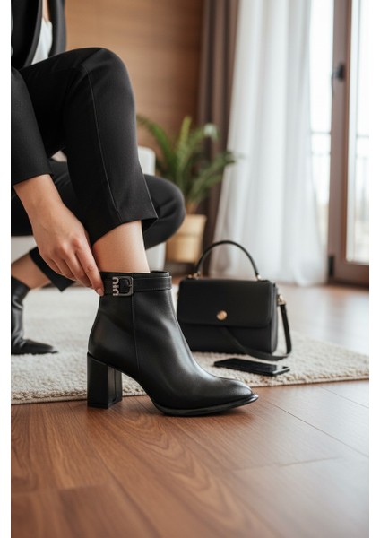 Le_guzzi Kadın Siyah Fermuarlı Tokalı Kadın Bot indirimleri