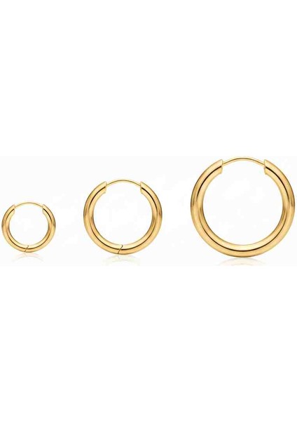 ​⭐️ 3'lü Gold Kalın Halka Küpe Seti - Kararmaz Çelik Basic Şıklık fiyatları