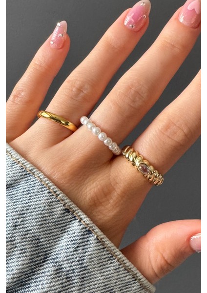 Kadın 3'lü Vintage Ayarlanabilir Premium Yüzük Seti