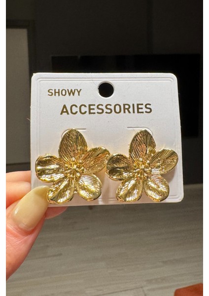 Kadın Gold Vintage Çiçek Küpe