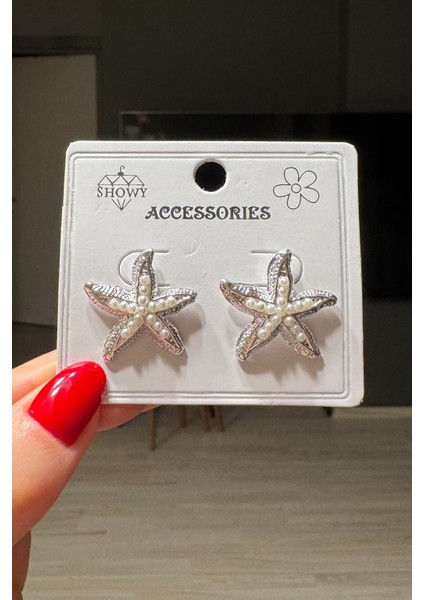 Kadın Gold Renk Incili Deniz Yıldızı Küpe