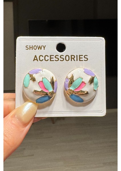 Kadın Renkli Yuvarlak Tarz Küpe