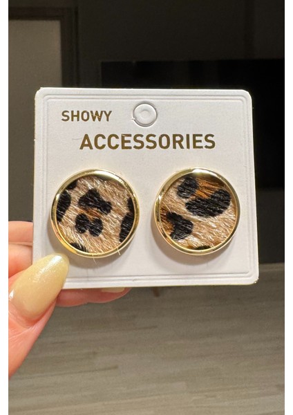 Kadın Gold Leopar Oval Vintage Küpe