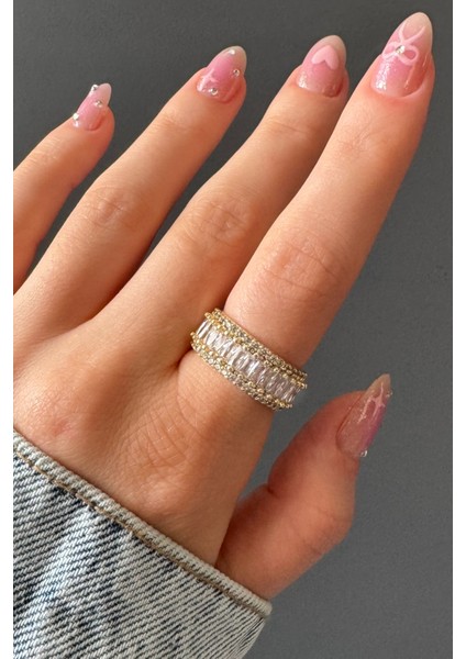 Kadın Gold Zirkon Taşlı Premium Kararmaz Ayarlanabilir Yüzük