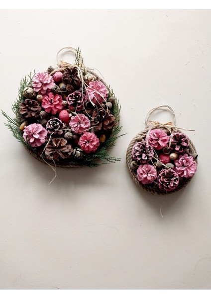 2li Pembe Kozalak Dekoratif Duvar Süsü