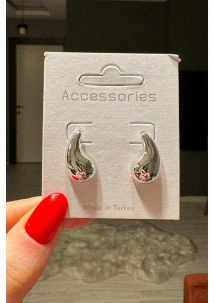 Kadın Gümüş Renk Mini Bottega Küpe