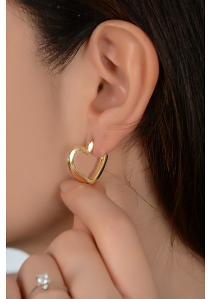 Kadın Gümüş Renk Kalpli Küpe