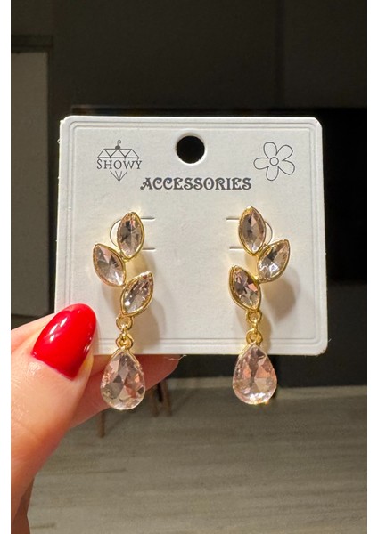 Kadın Zümrüt Yeşili Zirkon Taşlı Parlak Premium Küpe Seti