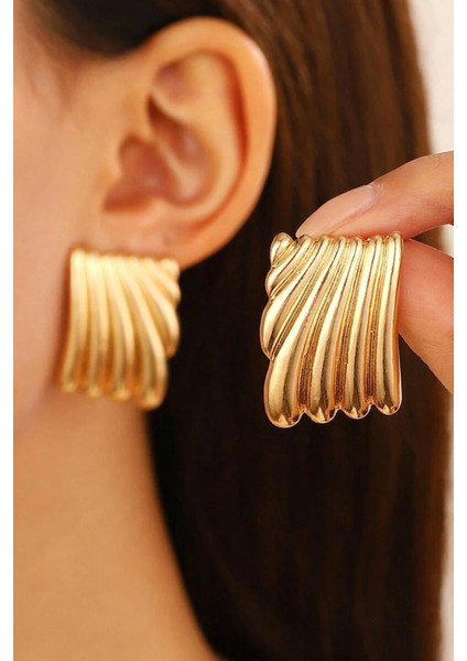 Kadın Gümüş Renk Çizgili Plaka Küpe