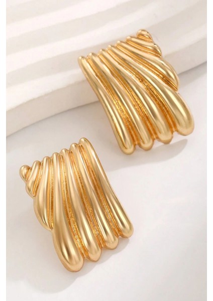 Kadın Gümüş Renk Çizgili Plaka Küpe fiyatları