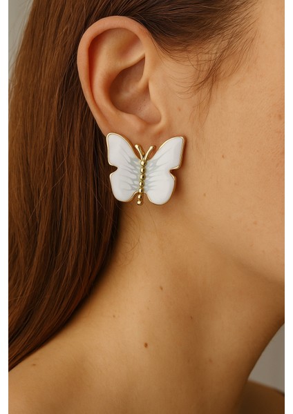 Kadın Kelebek Mineli Tarz Parlak Premium Küpe