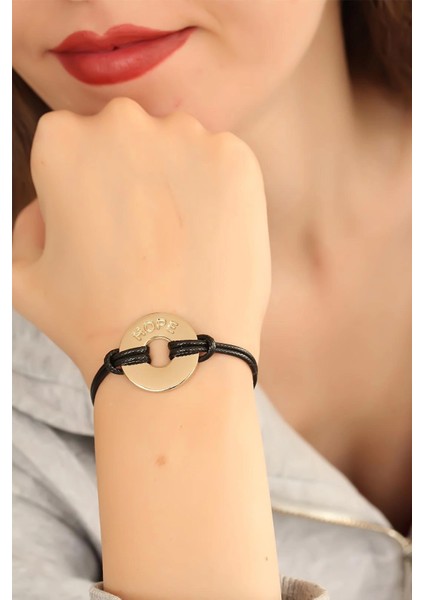 Bfs Hope (Umutlu) Siyah Deri Ipli Unisex Mood Bileklik