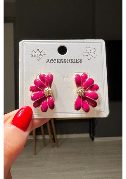 Kadın Siyah Mineli Premium Lotus Küpe