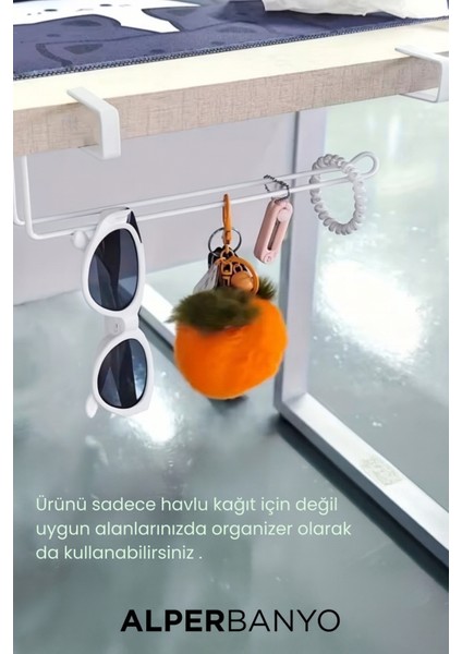 Beyaz Çok Amaçlı Dolap Kapağı ve Raf Altı Kağıt Havlu Askısı | Metal