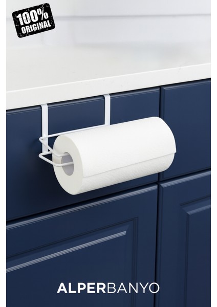 Beyaz Çok Amaçlı Dolap Kapağı ve Raf Altı Kağıt Havlu Askısı | Metal