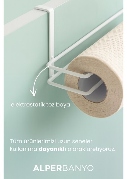 Beyaz Çok Amaçlı Dolap Kapağı ve Raf Altı Kağıt Havlu Askısı | Metal