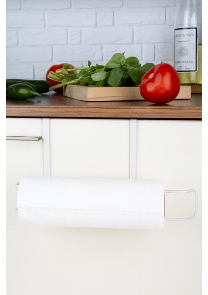 Beyaz Çok Amaçlı Dolap Kapağı ve Raf Altı Kağıt Havlu Askısı | Metal