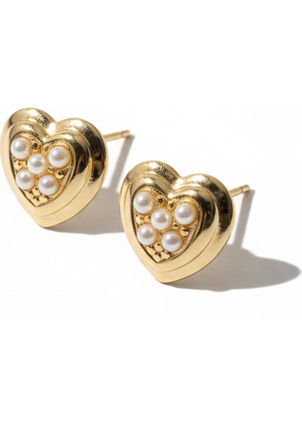 Incili Kalp Çelik Küpe