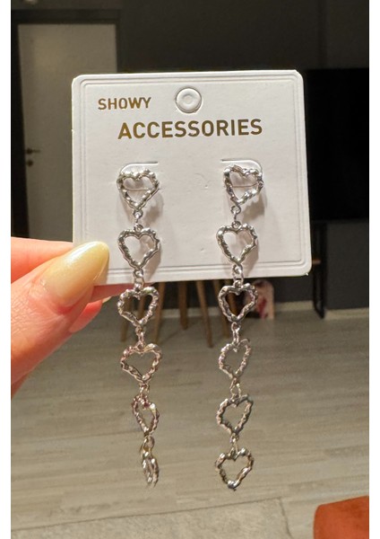 Kadın Gold Uzun Sallantılı Kalp Küpe