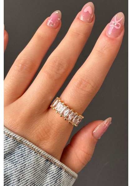 Kadın Gold Glamour Baget Taşlı Ayarlanabilir Yüzük