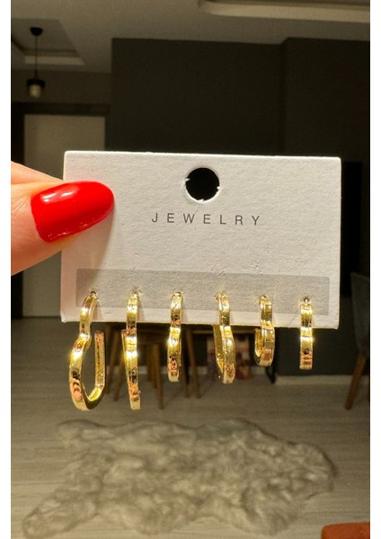 Kadın Gümüş Renk 6'lı Kalp Küpe Seti fiyatları