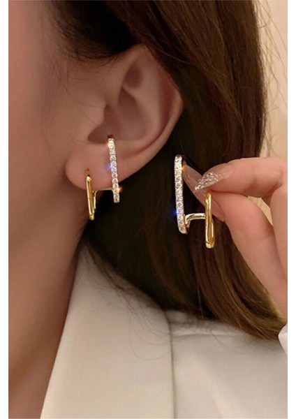 Kadın Gold Zirkon Tasarım Küpe