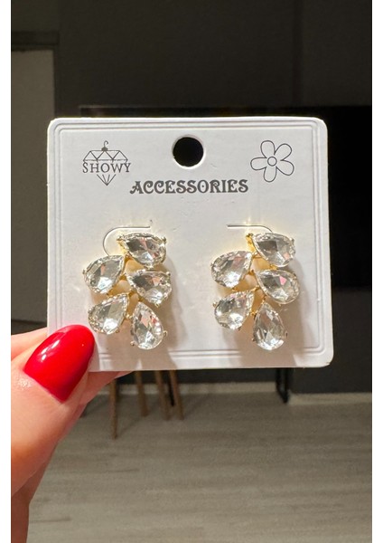 Kadın Bordo Zirkon Taşlı Küpe