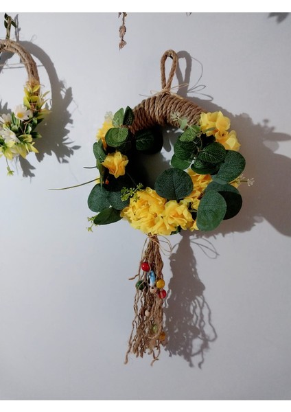 Dekoratif Sarı Çiçek/boncuk Halka Duvar Süsü