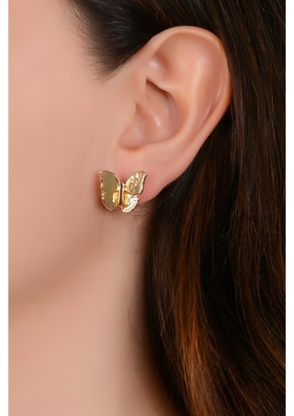 Kadın Gold Kanatlı Kelebek Küpe