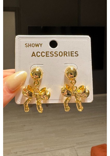 Kadın Gold Sallantılı Fiyonk Küpe