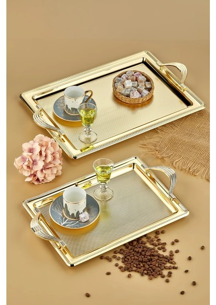 ⚜️ Altın Dalgıç 2'li Dikdörtgen Tepsi Seti – Sofraların Sanat Eseri!