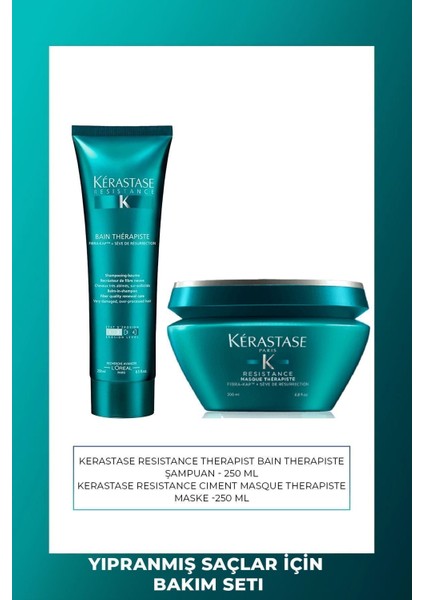 Kérastase Resistance Bain Therapiste Çok Yıpranmış Saçlar Için Şampuan 250 ml & Onarıcı Maske 200 ml
