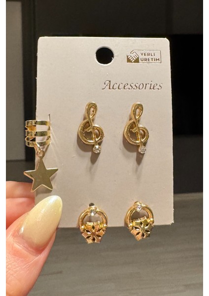 Kadın 5'li Gold Sonsuzluk Kıkırdak Küpe Seti (Delik Gerektirmez)