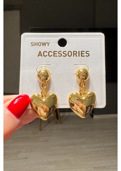 Kadın Gümüş Renk Halka Kalp Sallantılı Küpe